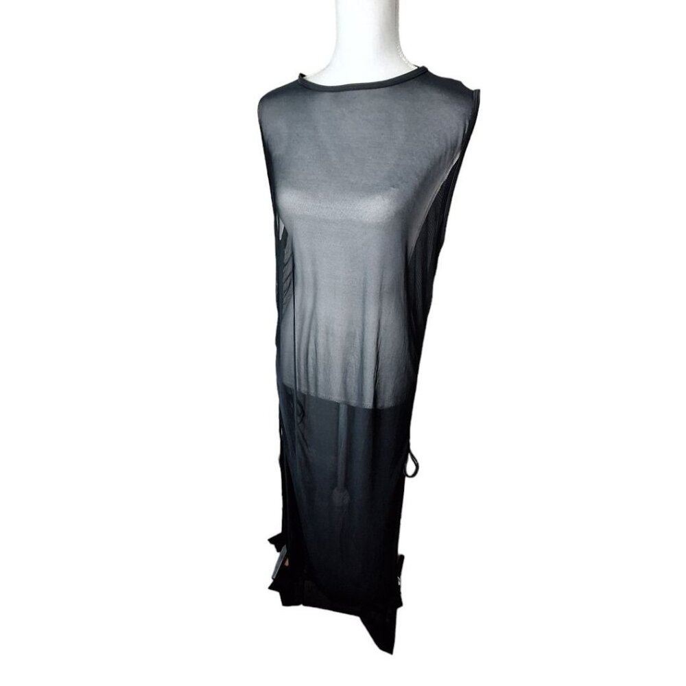 Long Sheer BlackSwimsuit Coverup Slit Side Tie Floor Sleeveless Womens Plus 2XL